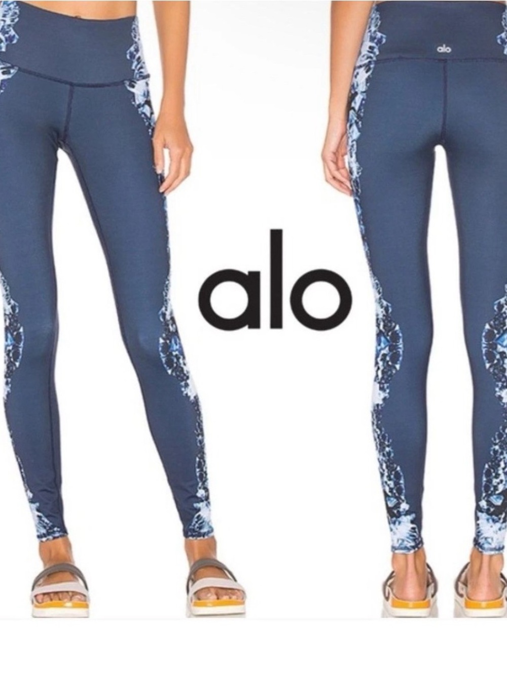 NWT ALO Yoga Dark Krystal Sky Blue & Black Print Leggings